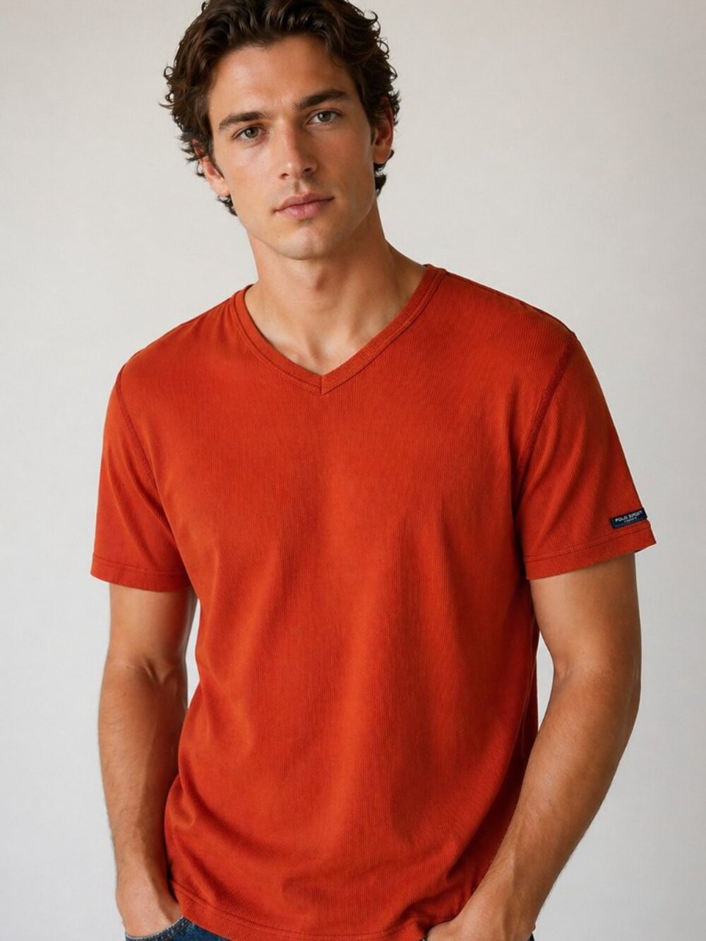 Vintage Polo Sport Ralph Lauren Shirt Men Large Cotton Orange Ribbed V-Neck Tee